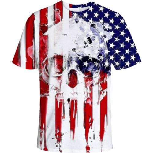 American Flag Skull Novelty Creative Unique High Quality 3d Print Short Sleeve O-Neckt Shirts For Man Plus Size