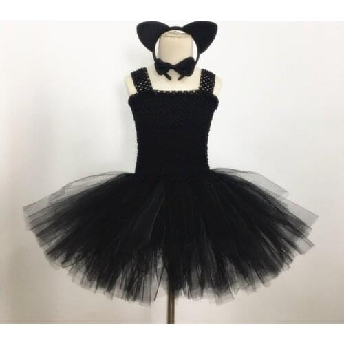 New Halloween Cosplay Costumes for Kids Girls Cute Black Cat Tutu Dress Party Fancy Clothes