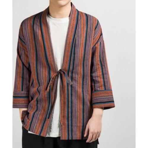 2020 New spring and summer Chinese style Mens Casual Cotton and linen Clothes Men Fashion Stripe Large size outerwear M-4XL