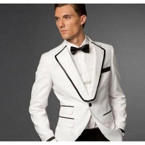 New Arrival Wholesale - White and Black Groom Tuxedos Formal Best Mens Suits Groomsman Bridegroom Wedding