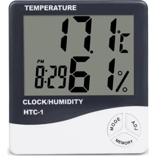 New HTC-1 LCD Electronic Temperature Humidity Meter Indoor Room Digital Thermometer Hygrometer Weather Station Alarm Clock