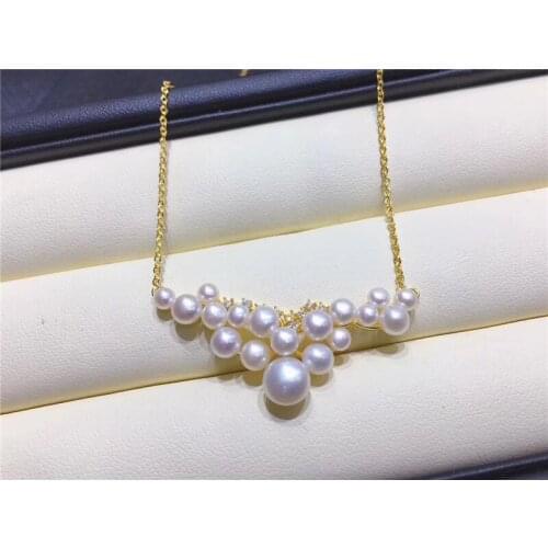 New natural freshwater cultured pearls Tibetan silver chain good quality pearl 4-8MM 16 inches necklace 001
