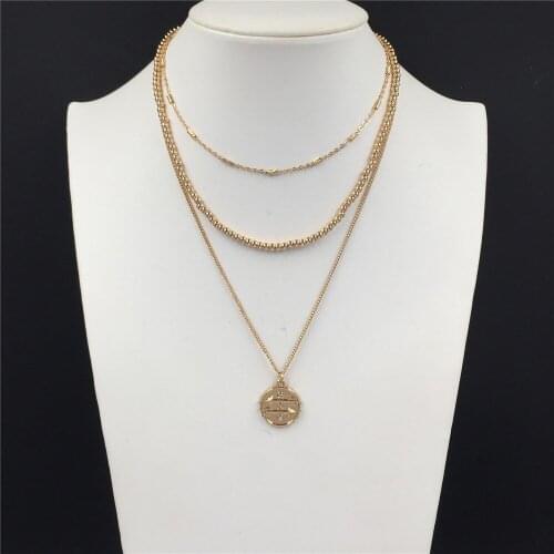Trendy Gold Color Plating Metallic Bead Strand Coin Layered Necklace For Women Girl Romantic Casual Bohemia Elegant Jewelry Deco