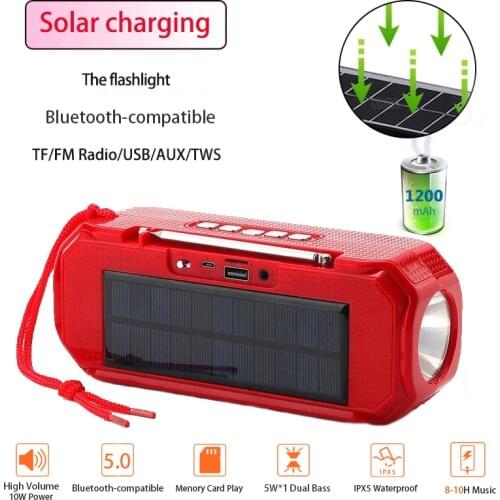Bluetooth Speaker Portable solar charging Loudspeaker Wireless Mini Column 3D 10W Stereo Music Surround Support FM /TF Bass Box