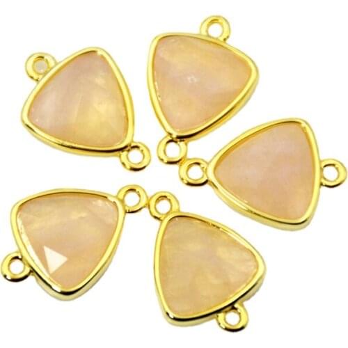 Nature triangle crystal quartz Connectors white Color Gold Bezel Charm faceted Gem stone link beads Making bracelet Jewelry