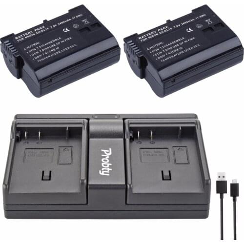 PROBTY 2Pcs EN-EL15 EN EL15 battery + USB dual Charger For Nikon D7000 D500 D7100 D800 D800E D600 D610 D810 D7200 V1 Camera
