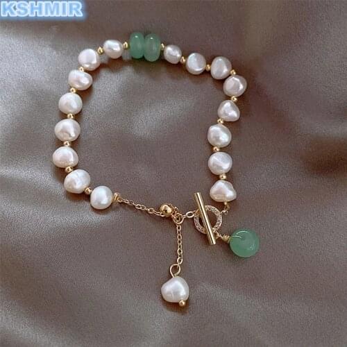 Baroque Green Crystal Luxury Natural Pearl Bracelet Korean Fashion Jewelry Wedding Girls Elegant Accessories Bracelets For Woman