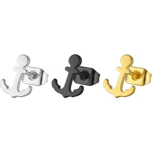 1 Pair 0.8mm Anchor Shape Titanium Steel Stud Earrings For Men and Women Pop Hip Hop Ear Jewelry