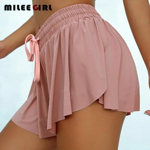 2 In 1 Women Yoga Shorts,Marathon Outdoor Sport Pant Running Seamless Skirt Shorts,Quick Dry Elastic Fitness Gym Training Shorts