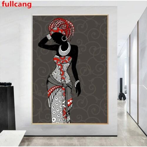 Modern Black Beautiful African Woman Diy Diamond Painting Cross Stitch full drill 5D Diamond Embroidery mosaic art decor JX2436