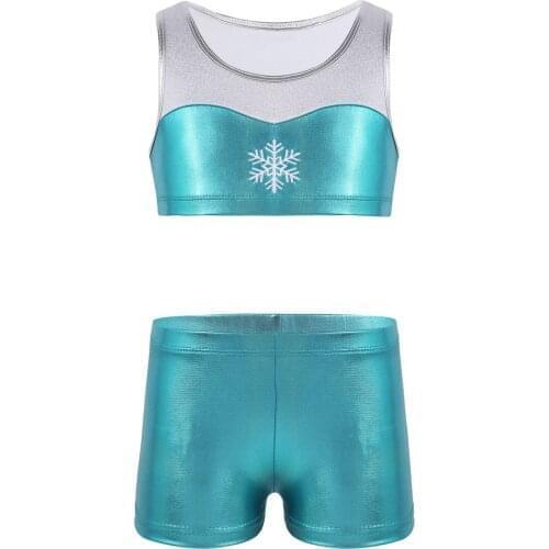 Kid Girls Dance Outfit Dancewear Sleeveless Shiny Snowflake Embroidery Tank Tops with Bottoms Set for Ballet Gym Workout Fitness