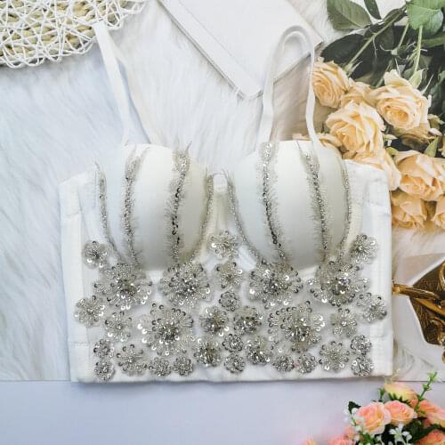 Atoshare Gold Sequins Cropped Bustier Boho Crop Top Women Sexy Rhinestone Top Night Club Party Corset Bras