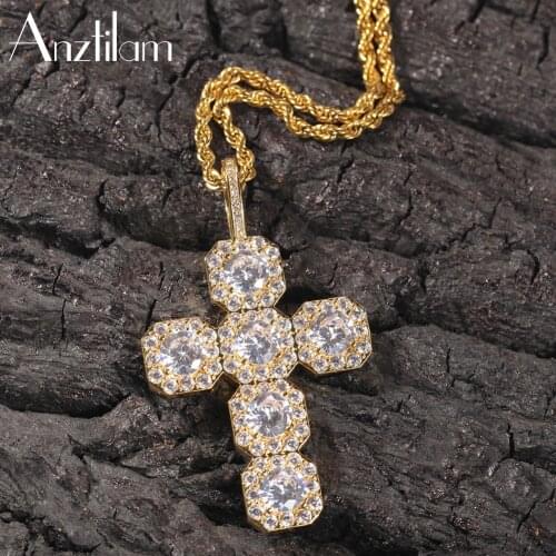 Hip Hop Bling Iced Out Cross Pendants Gold Silver Color AAA+Zircon Necklace For Men Women Jewelry Rope Chain Free