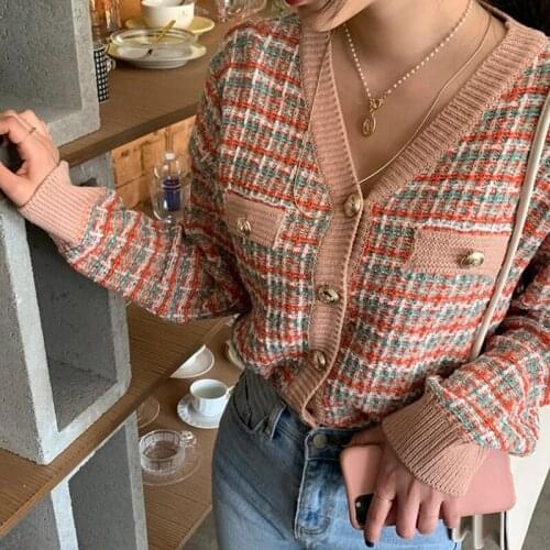 Vintage Knitted Cardigans Womens Sweater Kawaii Tweed Sweater Autumn Winter Korean Retro Sweater Knitwear Clothes Tops 2021 New