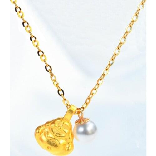 XF800 Real 24K 999 Gold Buddha Pendant Necklace and Natural Pearl Pure 18K AU750 Chain Fine Jewelry Gift for Women D563