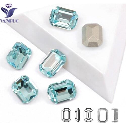 YANRUO 4610 Octagon Aquamarine K9 Crystal Sewing Strass Crystal Jewelry Rhinestones For Crafts Sew On Claws Rhinestone