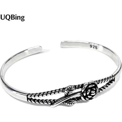 High Quality Thai 925 Sterling Silver Rose Flower Shape Women Bangles Wholesale New Jewelry