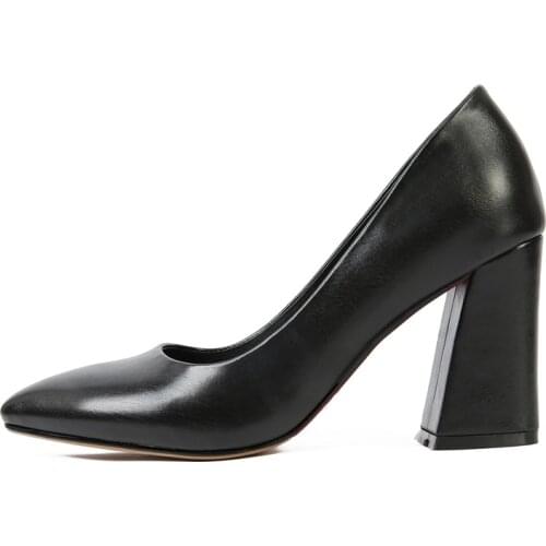 2021 Spring Woman 8.5CM High Heels Party Shoes Women shoes black gray chunky heels pointed toe Wedding Pumps Big Size 30-47