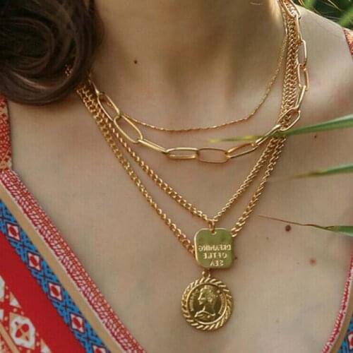 Choker Chain Necklace Multilayer Gold Clavicle Jewelry Plated Women Pendant