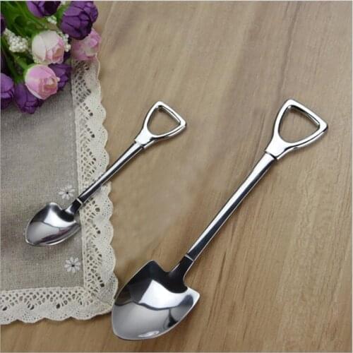 1Pc Creative Metal Ice Cream Coffee Spoon Shovel Shape Shell Tea Spoons 2 Colors Afternoon Tea Dessert Long Handle Spoon