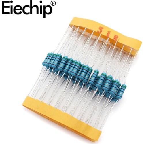 100pcs/lot 0.5W 1 ohm 1% Metal film resistor 1/2W resistance 51R Electronic resistors