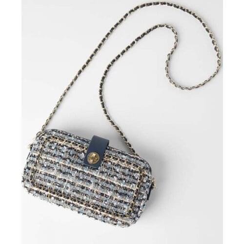 2021 Women Mini Fashin Wool Material Blue Color Single Shoulder Chain Strip Bag