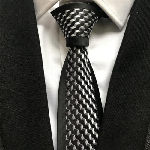 2021 Mens Ties Jacquard Woven Neck Tie Black with White Geometric Neckties for Men