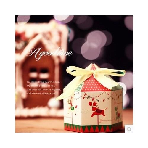 50pcs/lot Merry-Go-Round Candy Box Cookie Boxes With Ribbon Hexagon Design christmas gift box wedding favors and gifts