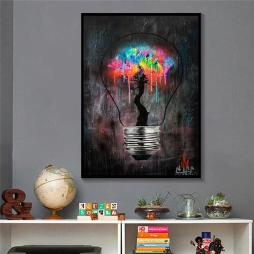 Light Bulb Graffiti Canvas Painting Posters Prints Abstract Street Wall Pictures Wall Art For Living Room Home Decor Unframed