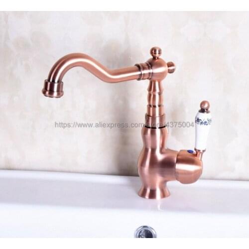 Deck mounted Antique Red Copper Brass finish bathroom Faucet basin mixer tap Hot and cold water tap Nnf137