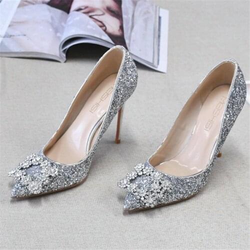 Bling Bling Womens Crystal Shoes Siver Glittering Rhinestone Wedding Shoes Jewelry Pumps