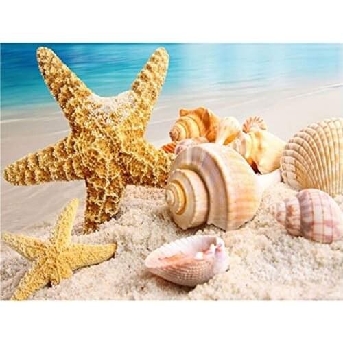 BMBY-DIY Rhinestone Full Drill Diamond Embroid Sea Shells and Starfish Painting Counted Paints By Number Kits Cross Stitch