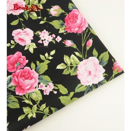 Booksew 100% Cotton Poplin Fabric Flower Design Tissue Tecido Black Soft Quilting Home Textile For Dress Clothing Shirt Craft
