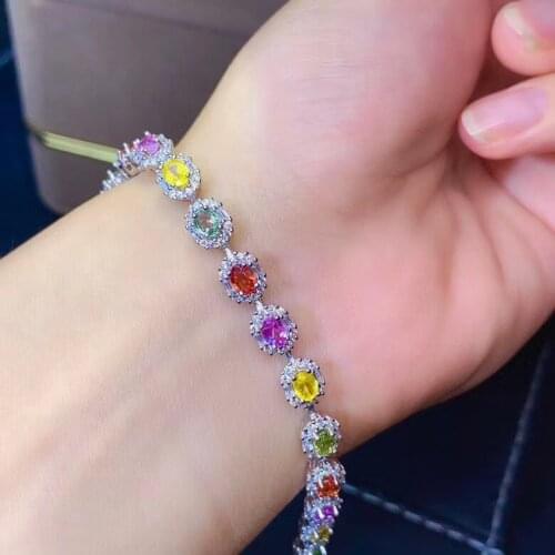 NEW Arrival High Quality Colorful 100% Natural And Real Sapphire Chain bracelet 925 sterling silver Fine jewelry