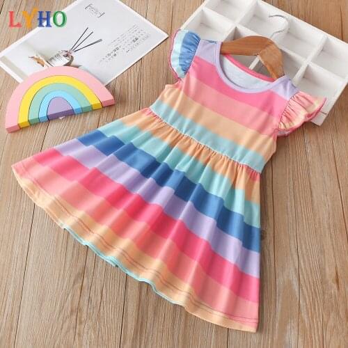 Baby Dress Girls Clothing 2021Summer New Children Cotton Rainbow Stripes A-Line Dress Kids Clothes Princess Tutu Dresses 0-3T