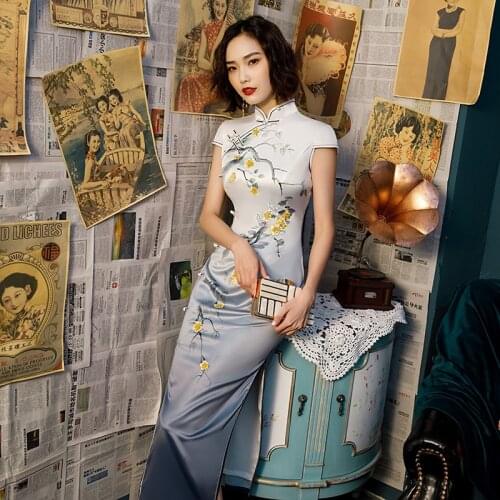 Long Cheongsam White Qipao Sexy Traditional Chinese Dress Women Party Dresses Robe Longue Chinoise oriental wedding gowns