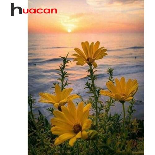 Huacan 5d DIY Diamond Painting Sea Sunset Full Square/round Flower Diamond Embroidery Mosaic Landscape Decor For Home