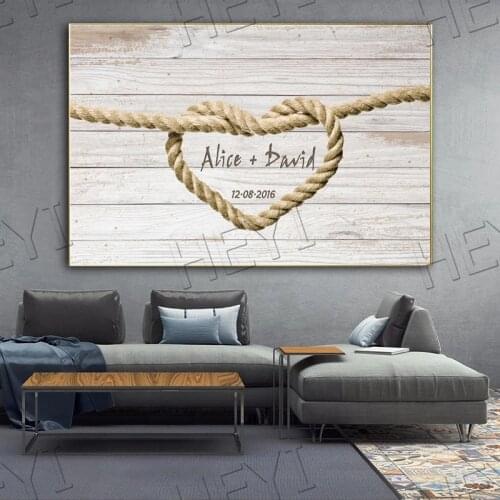Customized Lover Initial Name Custom Canvas Painting Poster and Print Love Heart Wall Art Wedding Gift Bedroom Decoration