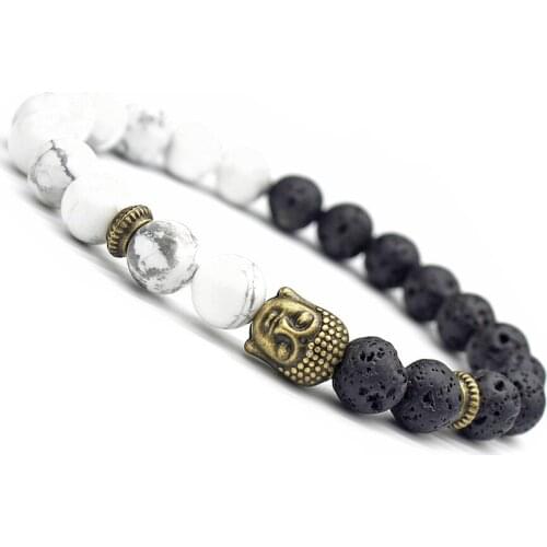 Classic Lava Energy Stone White and Black Buddha Beaded Bracelets for Men Women 1PC DIY Charm Fashion Jewelry