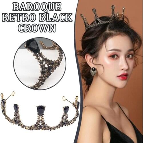 Baroque Crowns Black Rhinestone Headpiece Bridal Crown Wedding Tiaras Hair Accessories for Women Birthday Costume Party BH