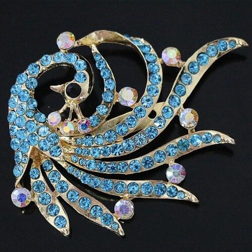 Beautiful peacock brooch for women Austrian crystal rhinestone wedding party gift gold-color pins animal jewelry B1221