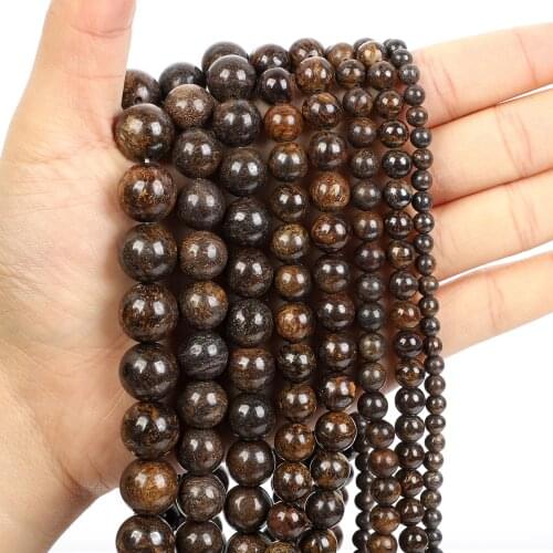 Natural Stone Bronze Stone Charm Round Loose Beads For Jewelry Making Needlework Bracelet Diy Strand 4-12MM