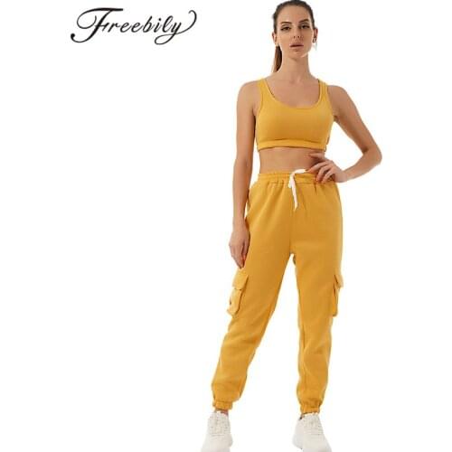 Fashion Streetwear Women Workout Tracksuit Running Gym Vest Crop Top Pants Sport Suits 2 Pieces Set Fitness Outfits Casual Wear