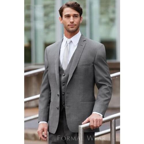 Custom Made To Measure Men Suit, Bespoke Grey Tuxedo Jacket And Pants With V-neck Vest,Classic Gray Wedding Suits For Men