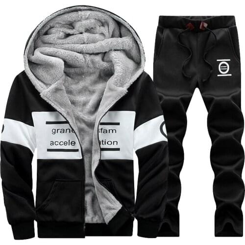 MYAZHOU Winter Mens Thick Fashion Warm Pants + Jacket Male, High Quality Men Slim Long Sleeve Hooded Plus Cashmere Warm Sets