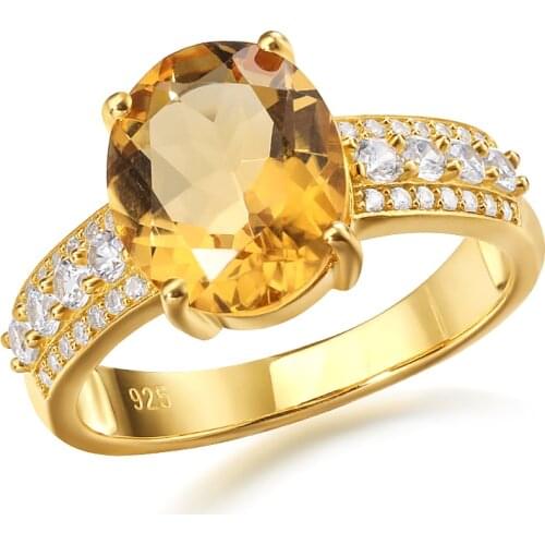 Natural Citrine Charm Gemstone Party Personalized oval dainty 925 silver ring women jewelry