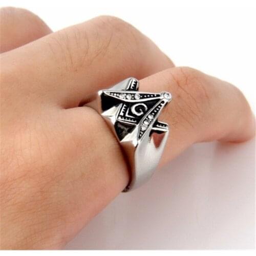 New Mens Silver color Ring Free Mason Freemason Masonic Ring 316L Stainless Steel Ring Mens Jewelry
