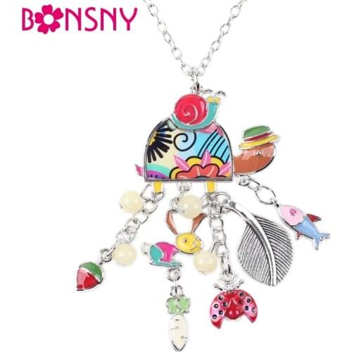 Bonsny Alloy Flower Bird Turtle Necklace Chain Enamel Jewelry Tortoise Pendant 2016 New Fashion Jewelry For Women Statement