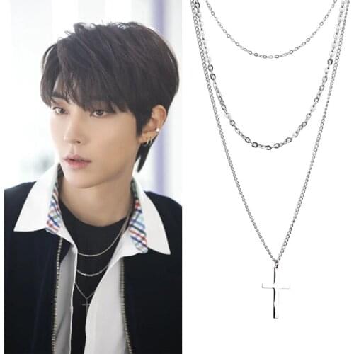 True beauty necklace for men women stainless steel three layered cross necklace korean drama cool punk hip-hop korean jewelry