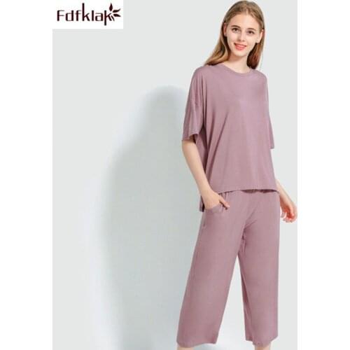 Fdfklak European style pyjamas women new modal cotton sleepwear set short sleeve loose womens pajamas spring summer pijama suit